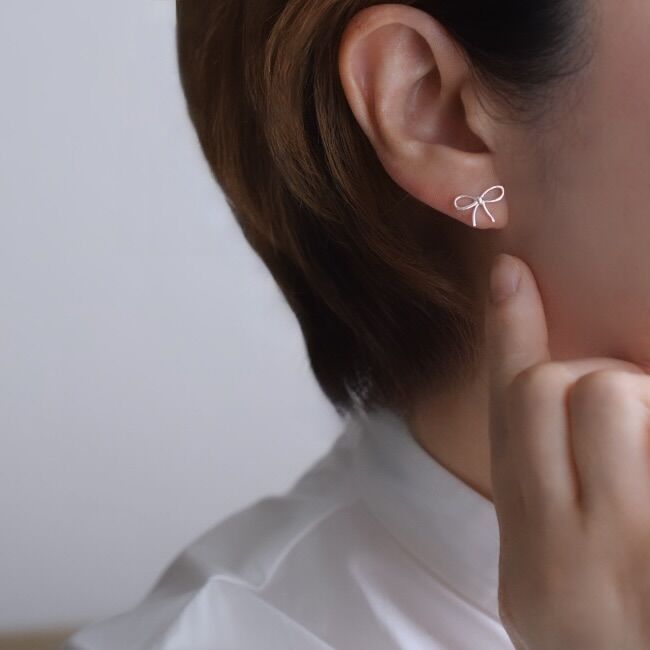 017Fd【シルバー】ピアス　リボン　蝶　清楚　聡明　S925Silver　銀製 017Ff【シルバー】ピアス リボン 蝶 清楚 聡明 S925Silver 銀製
