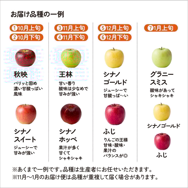 りんご定期便＊さみずりんご制覇！生産者から旬のお届け便＊（全7回