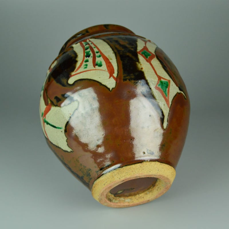 浜田庄司 柿釉抜絵饅頭皿、食味入 なが 浜田庄司 柿釉抜絵饅頭皿、食味入 なが