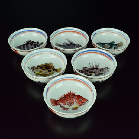 武腰潤　魚色々酒盃　六客揃