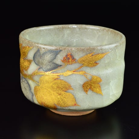 鈴木爽司　色絵金彩花鳥図茶盌