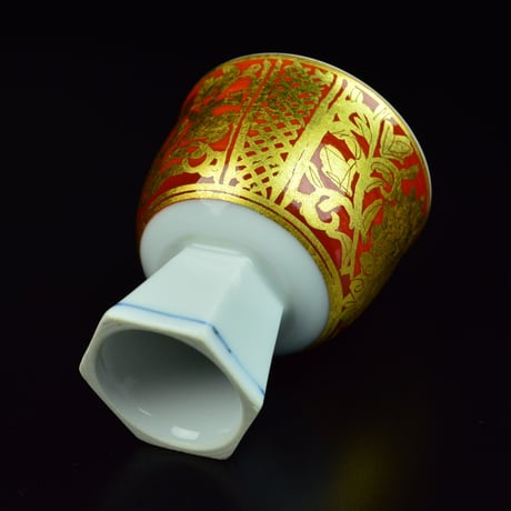 小野珀子　金襴手馬上盃