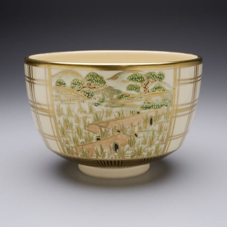 杉田祥平　清閑寺窯　色絵窓外の景画茶盌