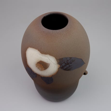 林小六（慶六）　泥彩双耳椿飾壷