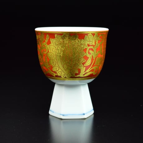 小野珀子　金襴手馬上盃