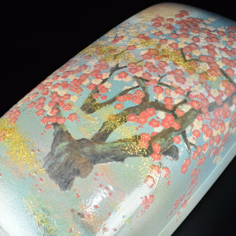 十二世 坂高麗左衛門　萩焼 陶彩華 紅白梅図長方陶筥