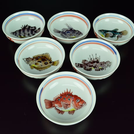 武腰潤　魚色々酒盃　六客揃