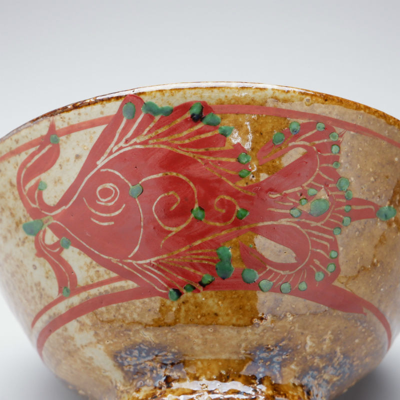 作家お茶碗　刷毛目　奥田康博 奥田康博 赤絵魚文茶碗 | GALLERY 旭