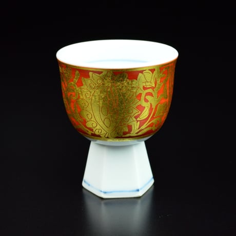 小野珀子　金襴手馬上盃
