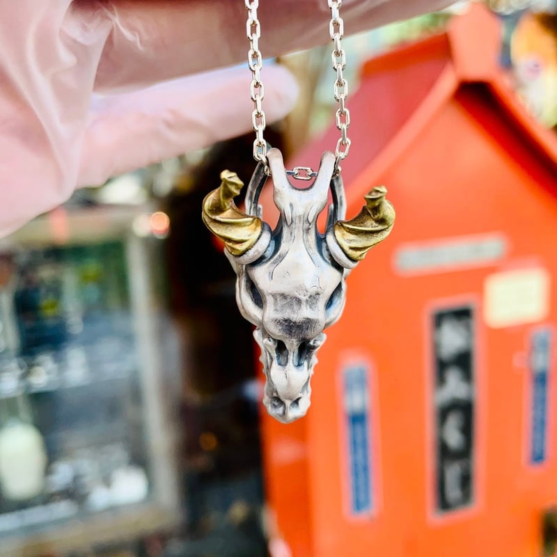 シルバー製 スカル×ドラゴン ペンダントトップ 付属袋あり 即納可能！】スカルドラゴン頭骨（ペンダントトップ）［林檎屋］ | 上