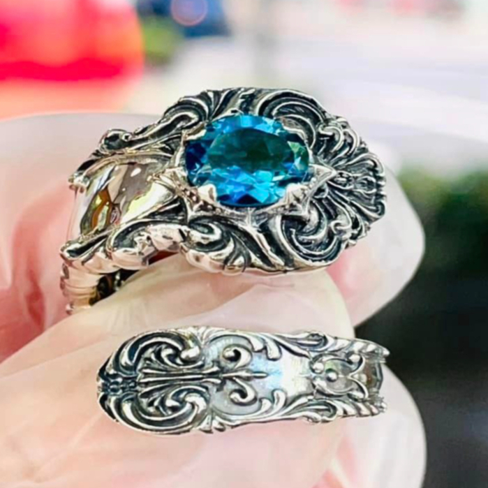 即納可能！サイズ14号～23号】ロンドンブルートパーズスプーンリング