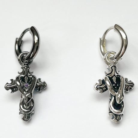 【蛇と十字架のピアス】OuroborosCollection 3rd Happiness2wayシルバーピアス［Bizarre］