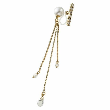 【イヤリング】リバーシブルクリスタルチェーンノンホールピアス