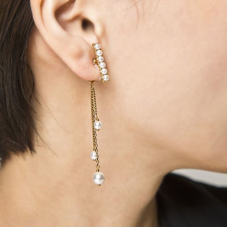 【イヤリング】リバーシブルパールチェーンノンホールピアス