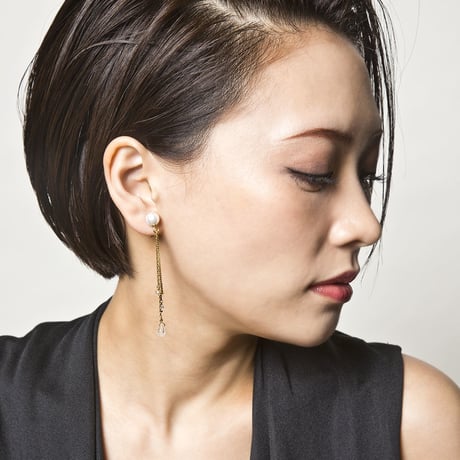 【イヤリング】リバーシブルクリスタルチェーンノンホールピアス