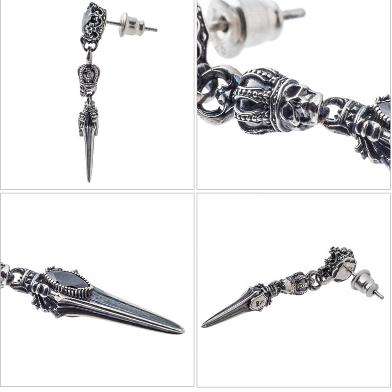 即納可能！】スカルクラウンダガーピアス ～Skull Crown Dagger Earrin