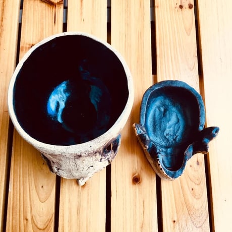 【SOLD OUT!】下顎付きドクロ　(カップと小皿）[大友窯SKULL]