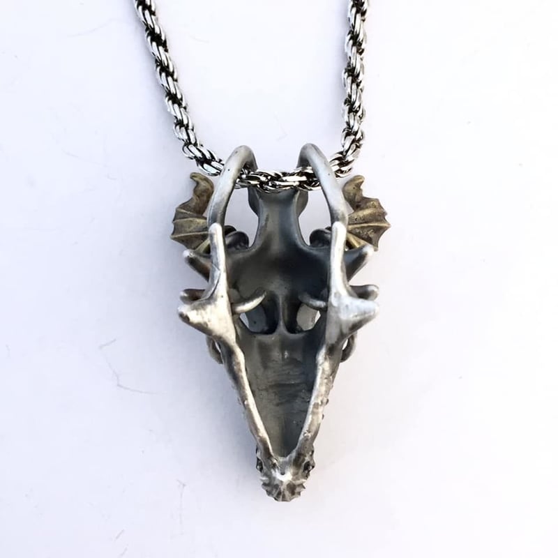 シルバー製 スカル×ドラゴン ペンダントトップ 付属袋あり 即納可能！】スカルドラゴン頭骨（ペンダントトップ）［林檎屋］ | 上