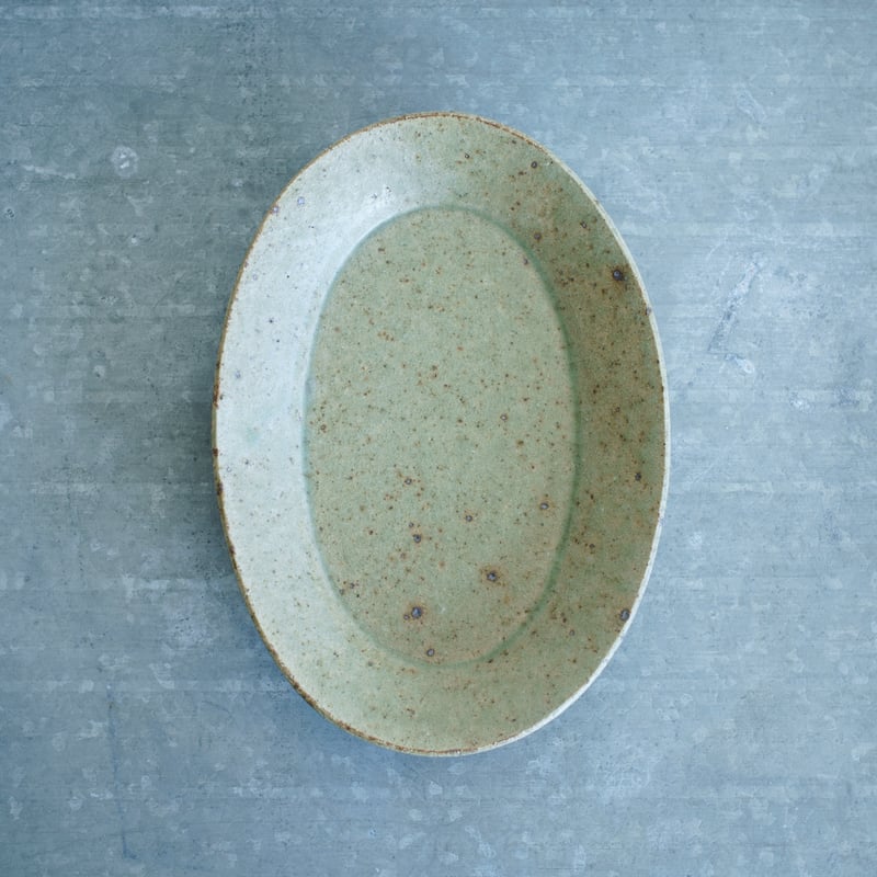 柏井 羊 / オーバル皿【翡翠釉】M | Gallery KIANU