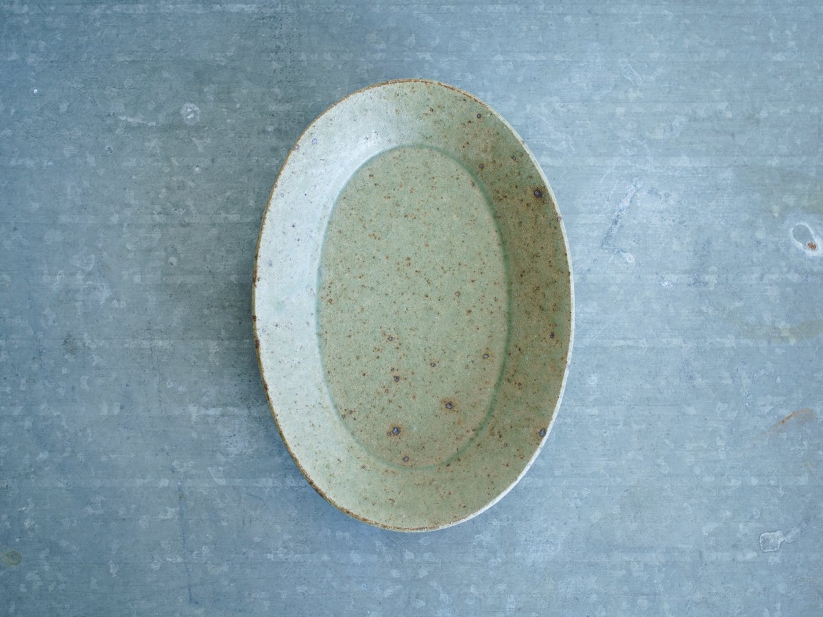 柏井 羊 / オーバル皿【翡翠釉】M | Gallery KIANU