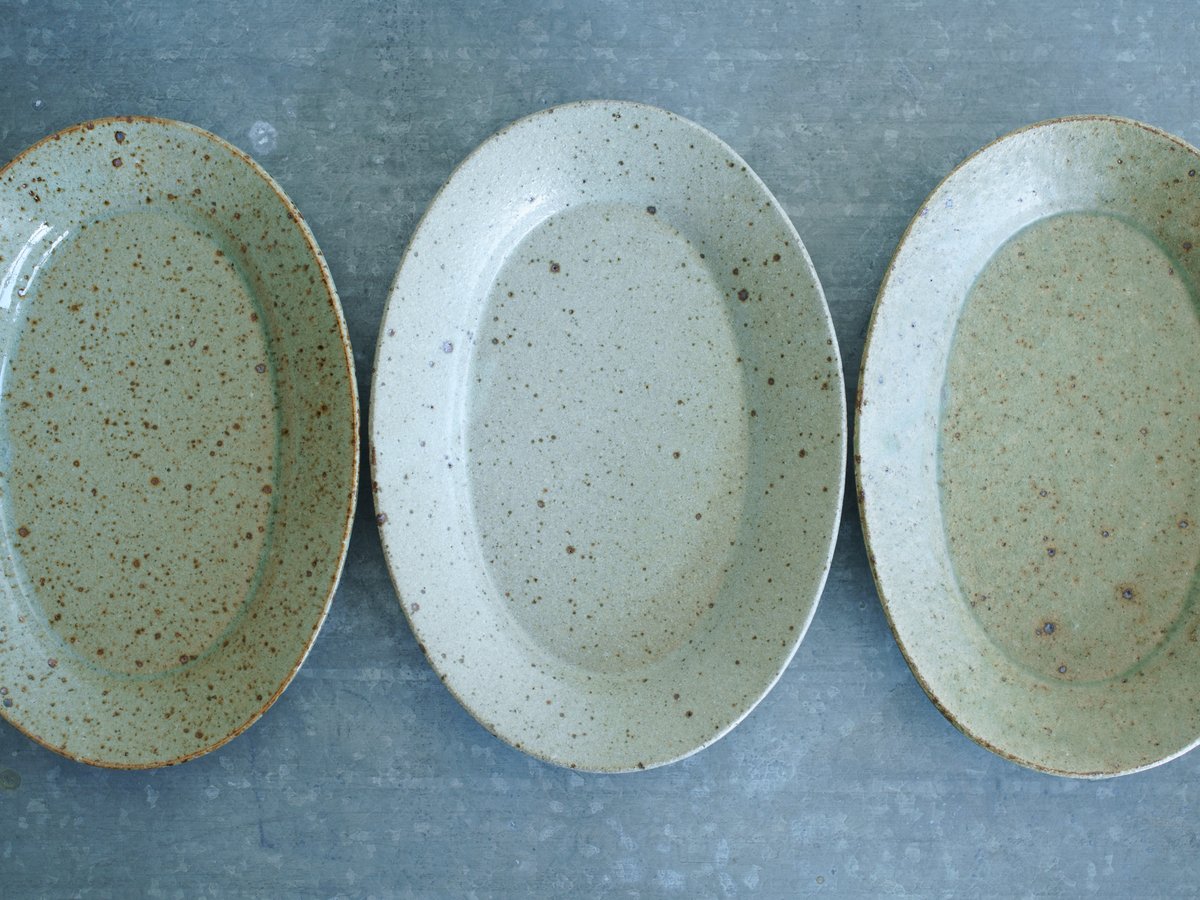 柏井 羊 / オーバル皿【翡翠釉】M | Gallery KIANU