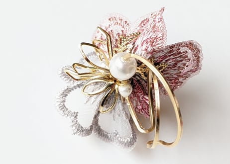 ☆【JACKLOOSE】刺繍花a8.限定gray×pink/イヤカフ