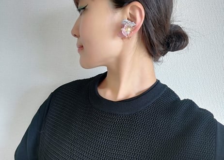 ☆【JACKLOOSE】刺繍花a8.限定gray×pink/イヤカフ