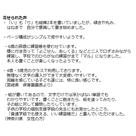 もじのかたちをとらえるためのひらがなれんしゅうちょう