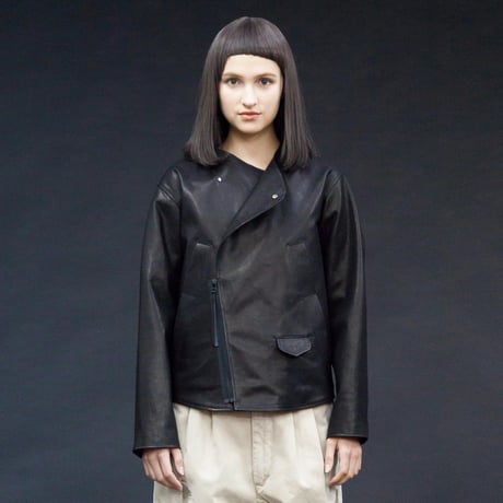 ★ 20AW /my beautiful landlet - Leather Tuck Jacket (BLACK) ★