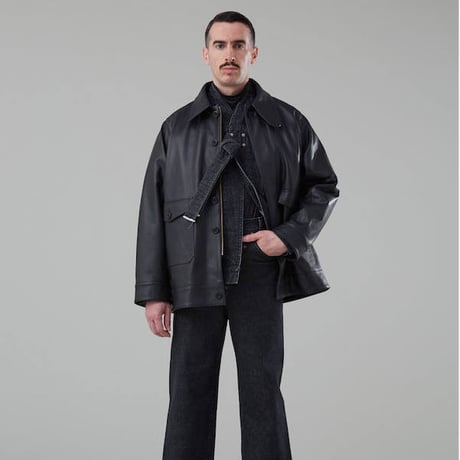 ★ tac:tac (タクタク) /  ASYMMETRY COLLAR LEATHER JACKET(BLACK)  ★ (送料無料)