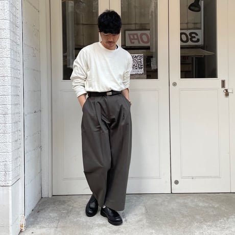 ☆  SS21 / STUDIO NICHOLSON  /  SORTE － PEACHED COTTON TWILL CLASSIC VOLUME PLEAT PANTS (KELP) ☆