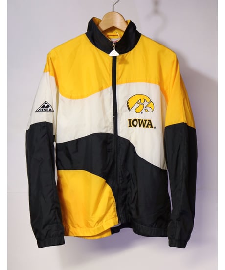 【古着】APEX ONE IOWA HAWKEYES NYLON JACKET Yellow/Black/White Size S