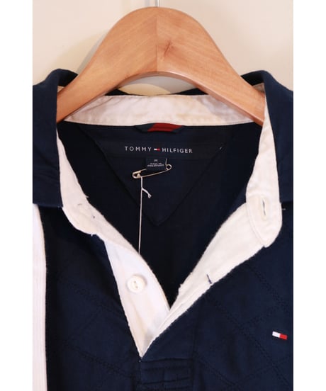 【古着】TOMMY HILFIGER BORDER HOODIE Navy/Red Size M