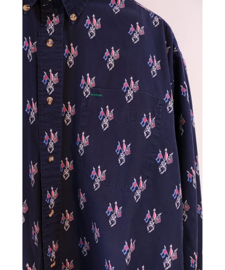【古着】TOMMY HILFIGER ALL OVER EMBLEM BD SHIRTS Navy Size M