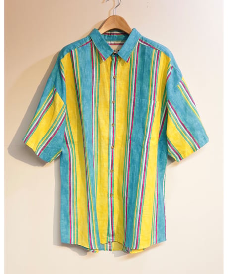【古着】FRANK STRIPE SS BD SHIRT Yellow/Blue Size XL