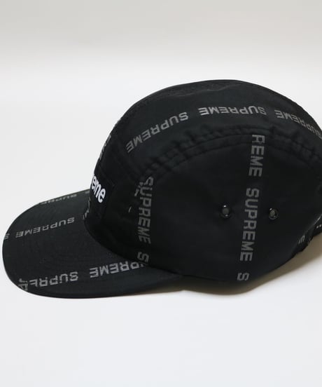 Supreme 18FW Reflective Text Stripe camp Cap black/white