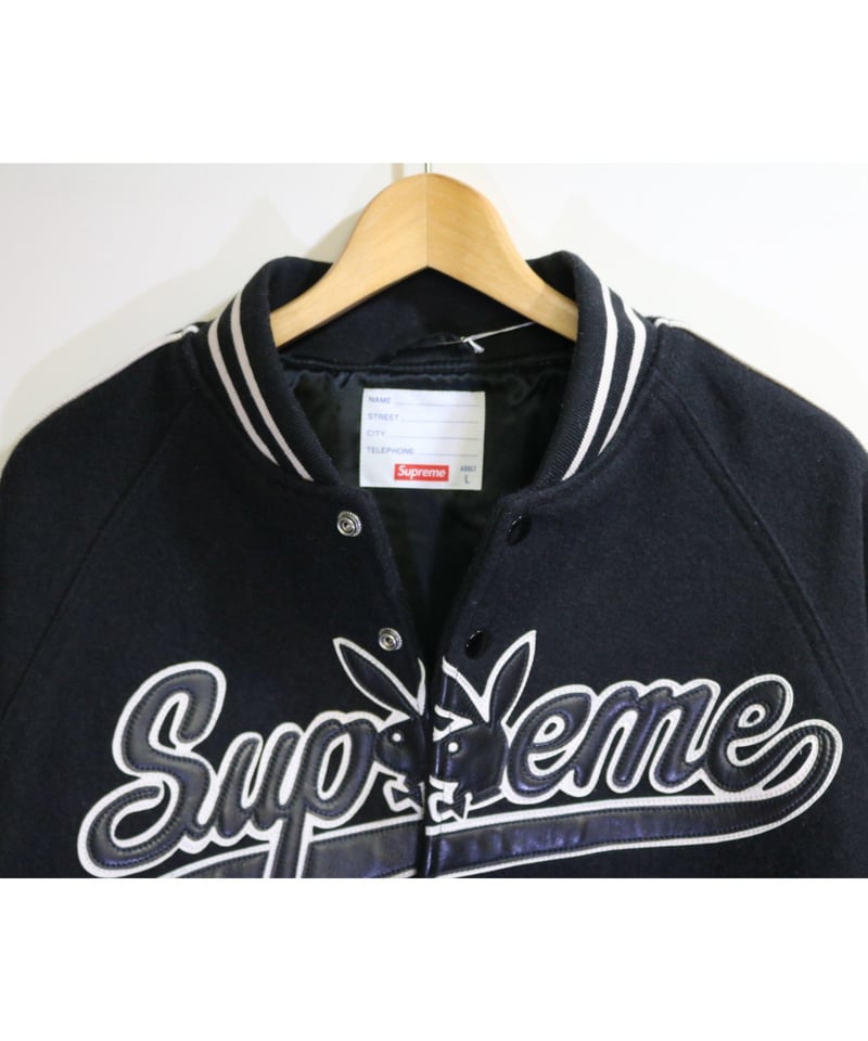 SUPREME ｘ Playboy FW17 Wool Varsity Jacket Blac...