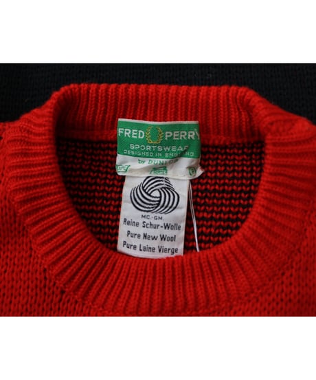 【古着】FRED PERRY KNIT SWEATER Black/Red Size 48(S〜M)