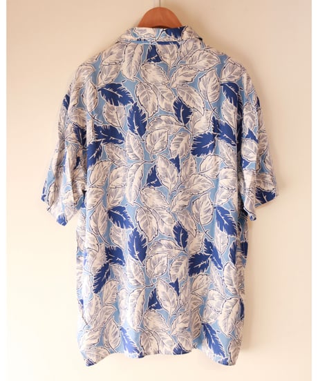 【古着】POLO RALPH LAUREN LEAF ALOHA SHIRT White/Blue Size L