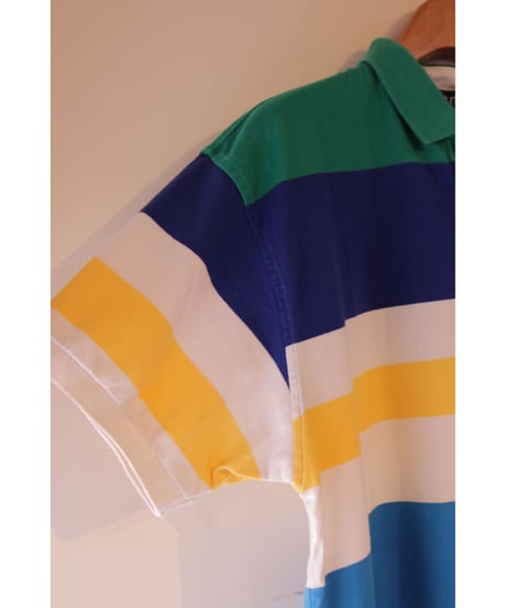 【古着】NAUTICA BORDER POLO SHIRT Green/Blue/Yellow/White Size L
