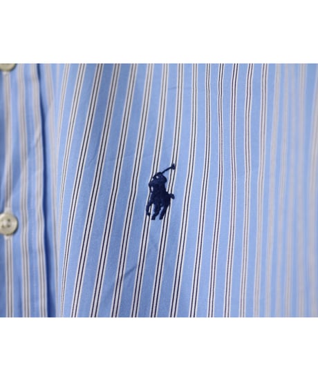 【古着】RALPH LAUREN L/S BUTTON DOWN SHIRT Stripe Blue/White Size 16inch (Japan L-XL)