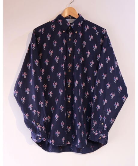 【古着】TOMMY HILFIGER ALL OVER EMBLEM BD SHIRTS Navy Size M
