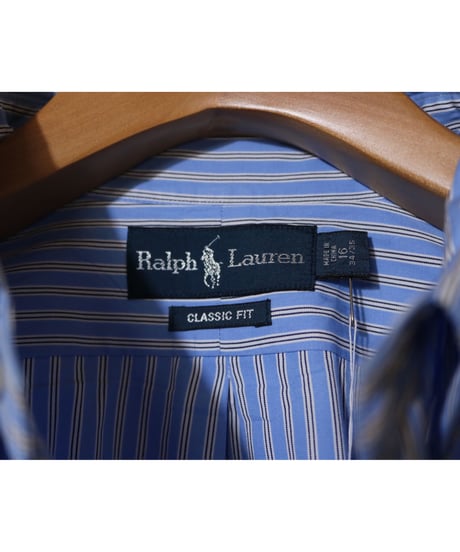 【古着】RALPH LAUREN L/S BUTTON DOWN SHIRT Stripe Blue/White Size 16inch (Japan L-XL)