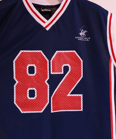 【古着】BEVERLY HILLS POLO CLUB ゲームシャツ Navy/Red Size XL