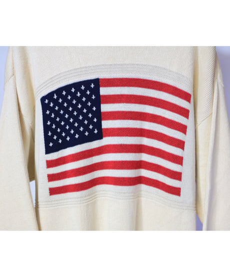 【古着】CARRIAGE COURT KNIT SWEATER US FLAG Beige Size L