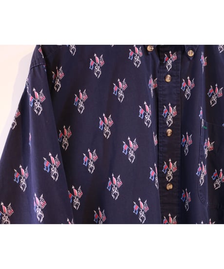 【古着】TOMMY HILFIGER ALL OVER EMBLEM BD SHIRTS Navy Size M