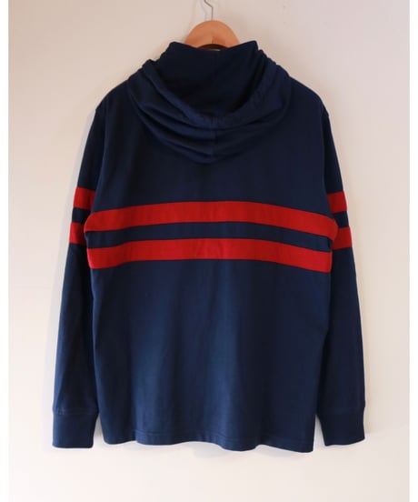 【古着】TOMMY HILFIGER BORDER HOODIE Navy/Red Size M