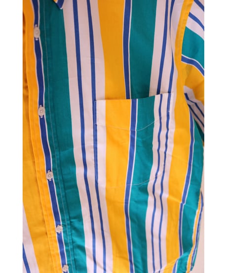 【古着】TWICKERS STRIPE SHIRT Yellow/Green/Blue/White Size L