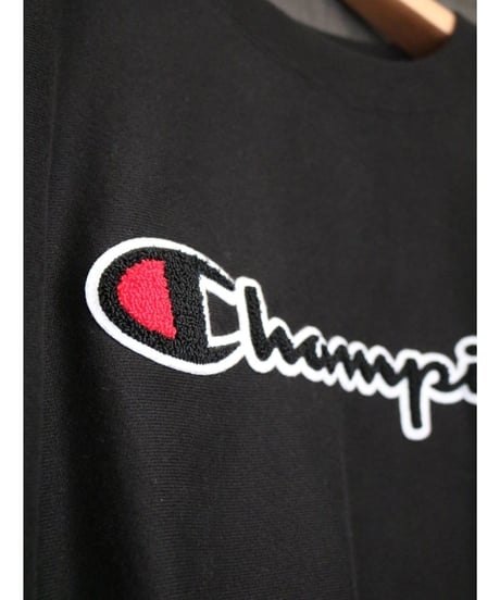 Champion Chenille Logo Reverse Weave  Sweatshirt BLACK Size XL