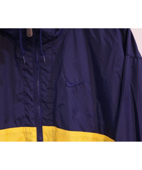【古着】NIKE PULLOVER NYLON JACKET Navy/Yellow/White Size M